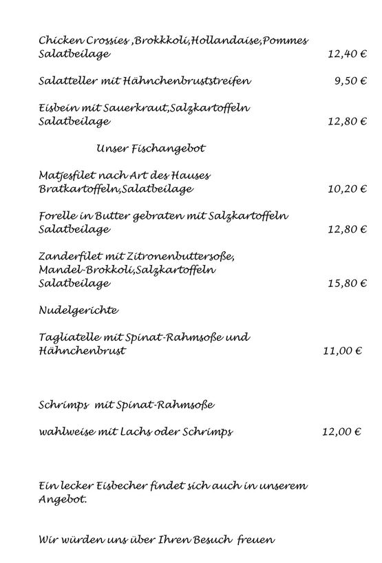 Speisekarte Seite 2 Gaststätte Zur alten Scheune
